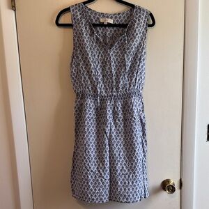 LOFT Navy and White Patterned Midi Dress